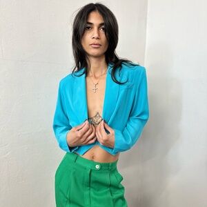 Vintage Cropped Turquoise Women's Blazer Jacket